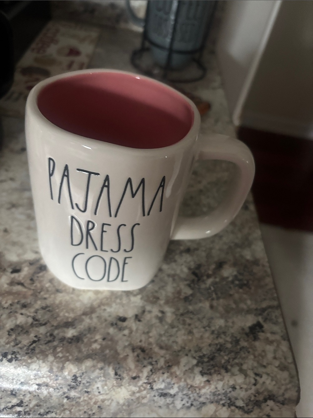 Rae Dunn White Mug with Pink Interior - PAJAMA DRESS CODE